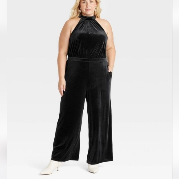 🆕️🕴Velvet Halter Jumpsuit from A New Day, Black, Sz 3X, 4X - Picture 1 of 4